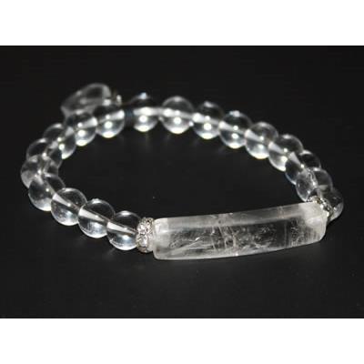Bracelet Gourmette Cristal de Roche Perles de 8 mm et Coeur 12 mm
