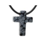 Pendentif Croix Latine en Obsidienne Neige - 25x18 mm