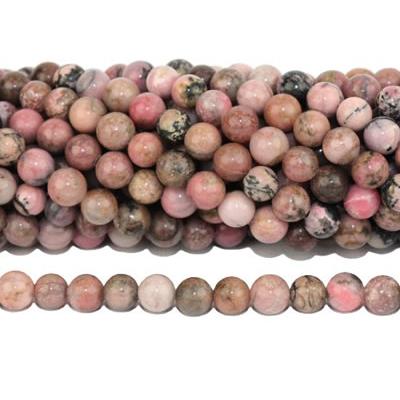 Rhodonite Perle Ronde Lisse Percée 8 mm (Lot de 10 perles)