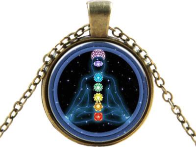 Bijou Médaillon Bleu Bouddha Kundalini-Yogi avec Chaîne antique