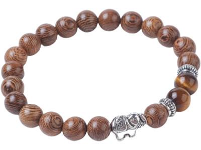 Bracelet perles d'Oeil de Tigre Naturelle et Bois Teint