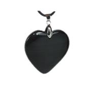 Pendentif Coeur en Agate Noire ou Onyx Noir (4 cm Bélière Argentée)