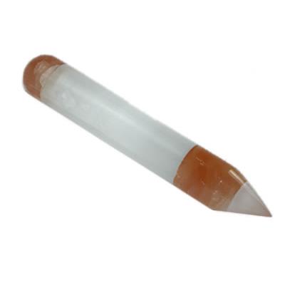 Pointe ou Bâton de Massage en Sélénite Blanc et Orange Lisse (12 à 14 cm)