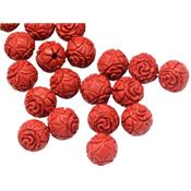 Cinabre Rouge Vermillon Perle Ronde Sculptée Percée 10 mm (Sachet de 2 perles)