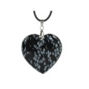 Pendentif Coeur en Obsidienne Neige (4 cm Bélière Argentée)